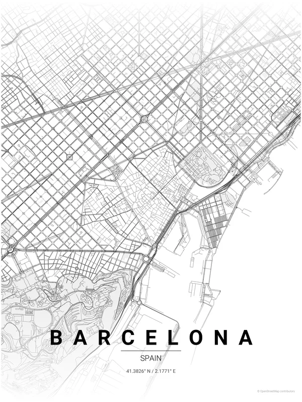Barcelona map poster in Wander colourway