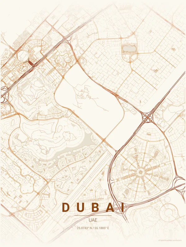 Dubai map poster in Foliage colourway