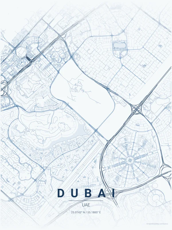 Dubai map poster in Overcast colourway