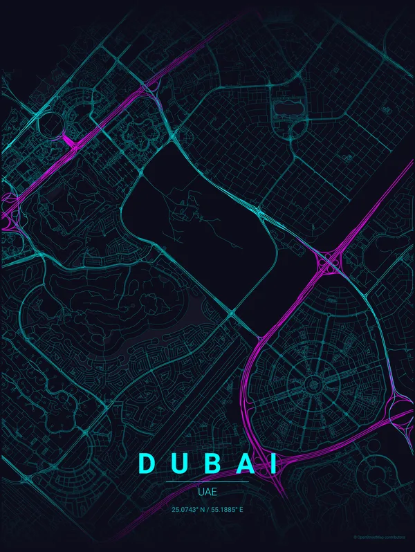 Dubai map poster in Strip colourway