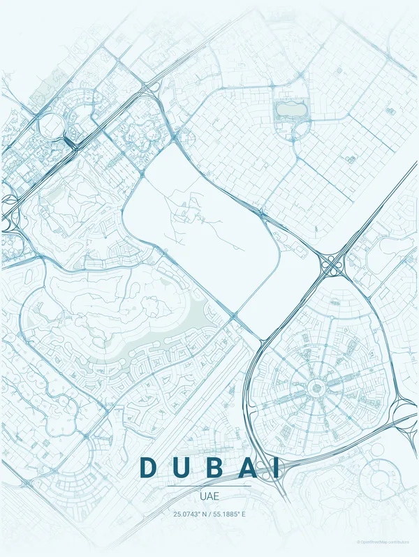 Dubai map poster in Swell colourway