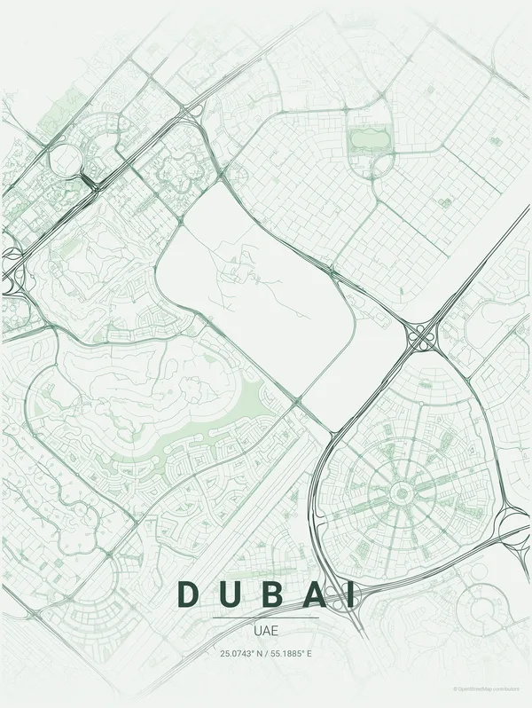Dubai map poster in Thicket colourway