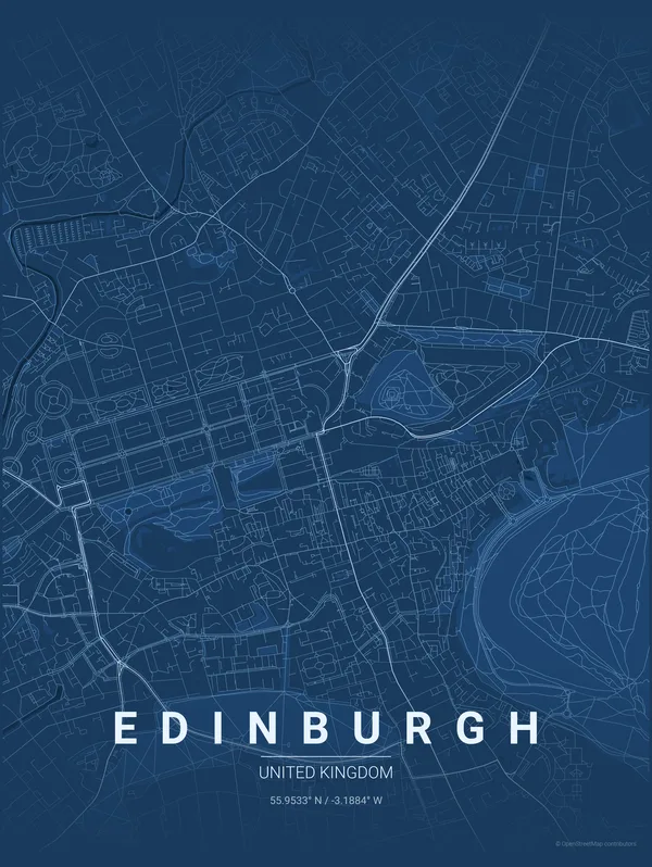 Edinburgh map poster in Blueprint colourway