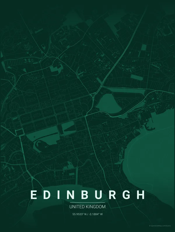 Edinburgh map poster in Emerald colourway