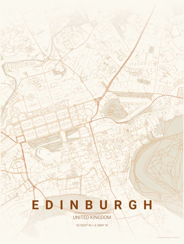 Edinburgh map poster in Foliage colourway