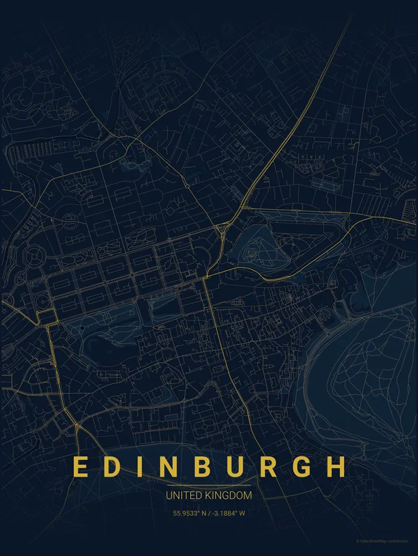 Edinburgh map poster in Night colourway