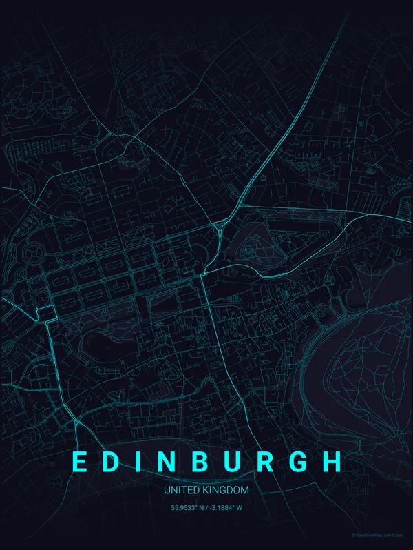 Edinburgh map poster in Strip colourway