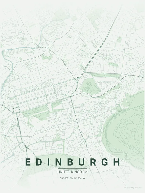 Edinburgh map poster in Thicket colourway