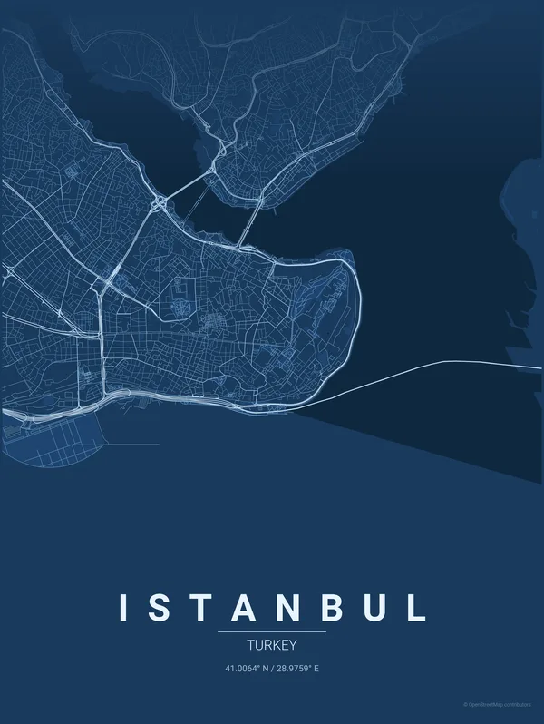 Istanbul map poster in Blueprint colourway