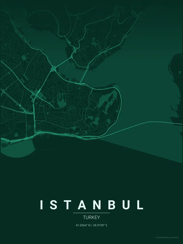 Istanbul map poster in Emerald colourway