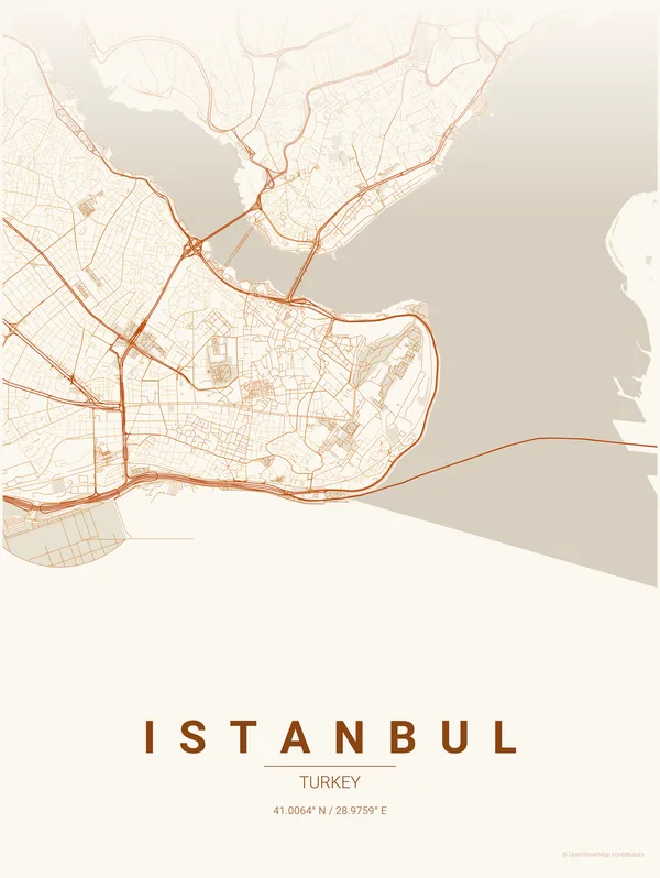Istanbul map poster in Foliage colourway