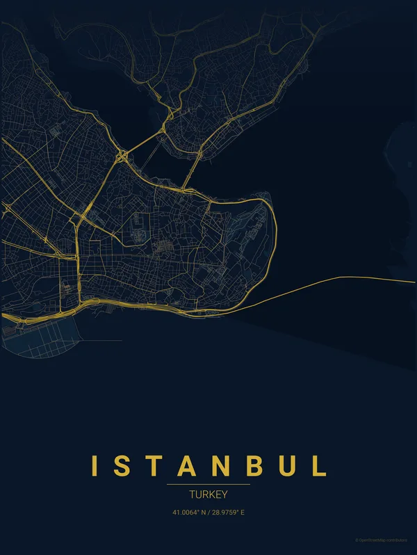 Istanbul map poster in Night colourway