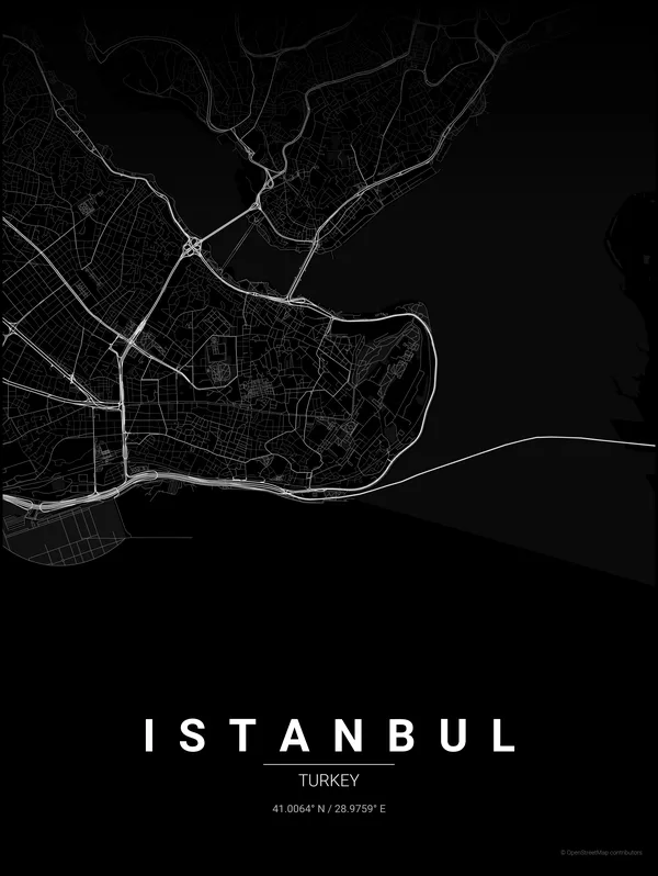 Istanbul map poster in Noir colourway