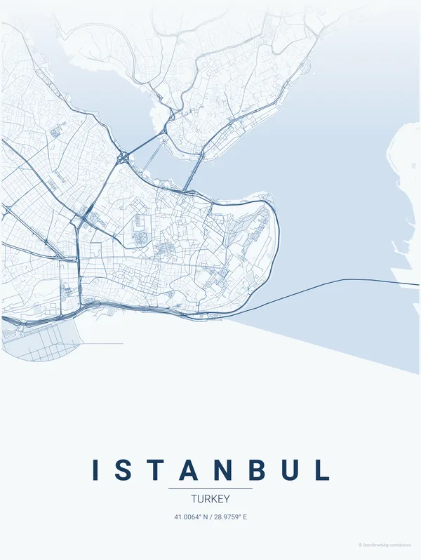 Istanbul map poster in Overcast colourway