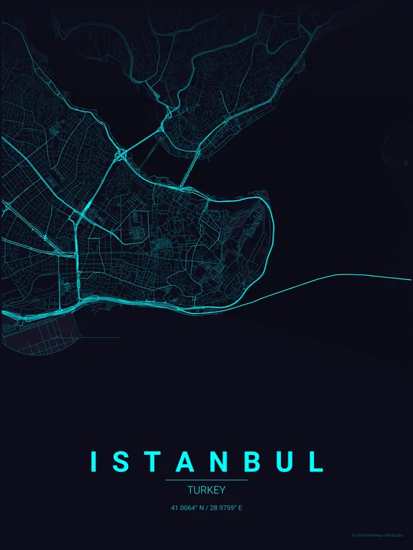 Istanbul map poster in Strip colourway