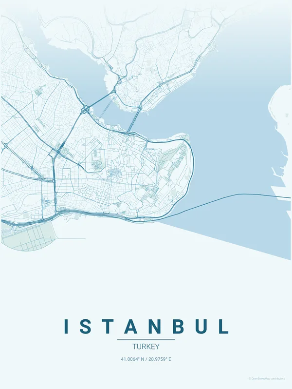 Istanbul map poster in Swell colourway