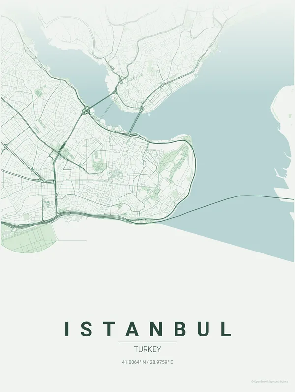 Istanbul map poster in Thicket colourway