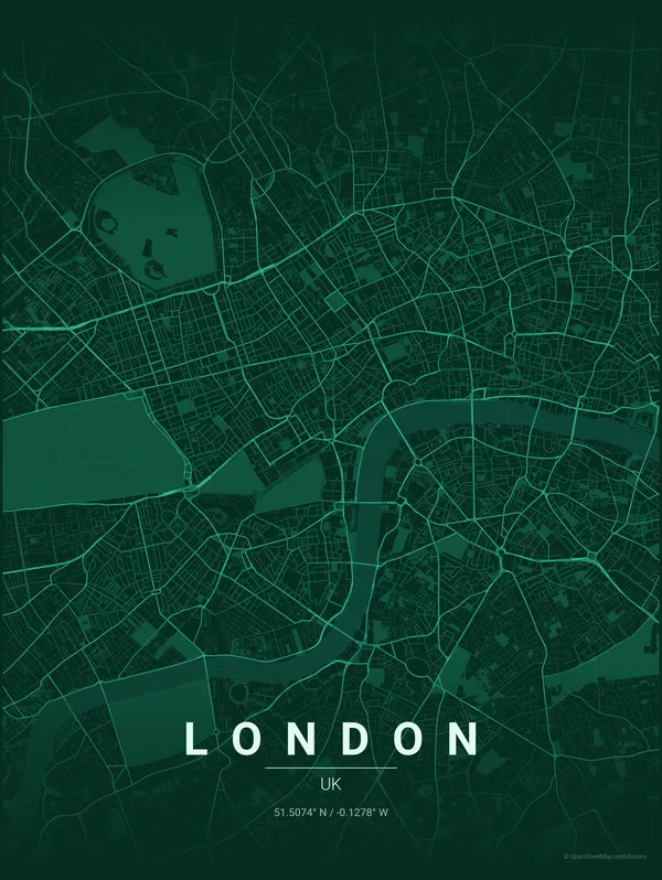 London map poster in Emerald colourway