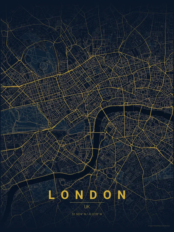 London map poster in Night colourway