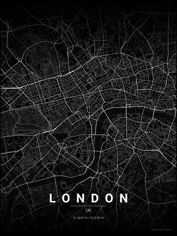 London map poster in Noir colourway