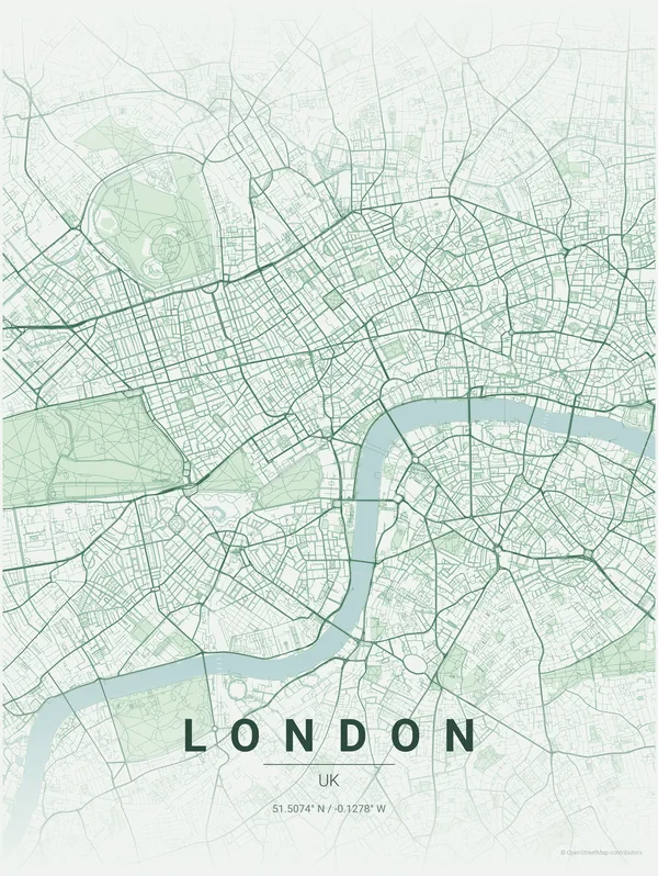 London map poster in Thicket colourway
