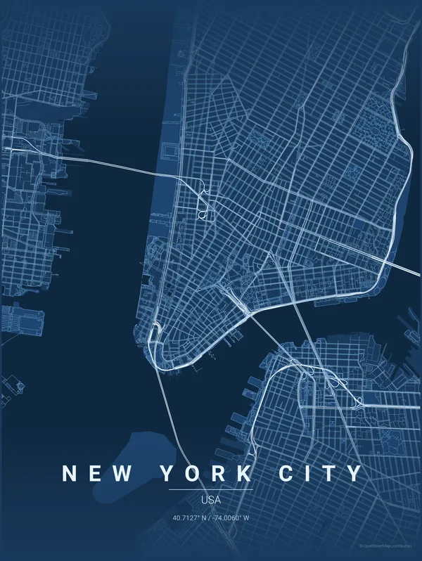 New York City map poster in Blueprint colourway