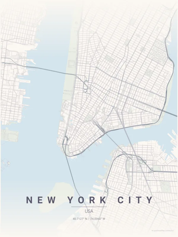 New York City map poster in Faded colourway