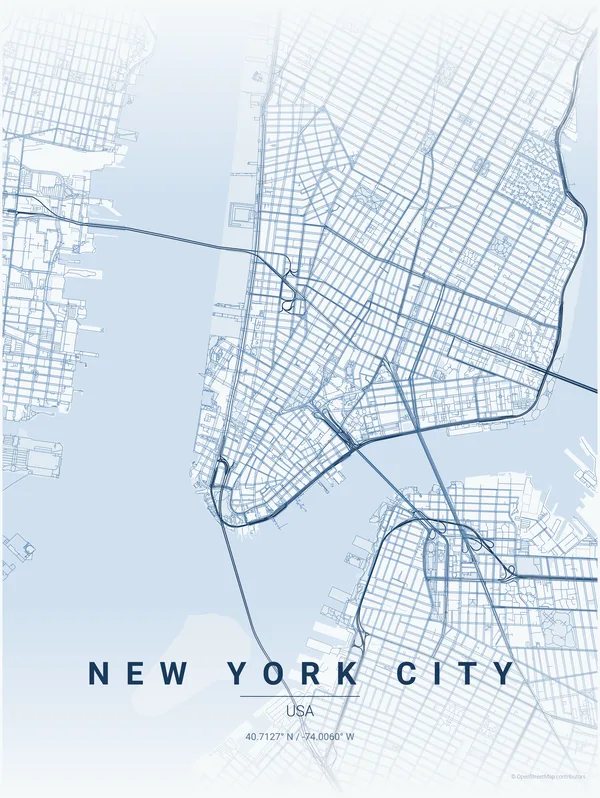 New York City map poster in Overcast colourway