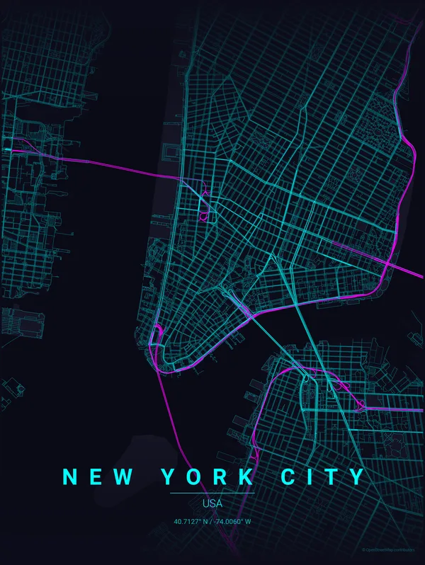 New York City map poster in Strip colourway