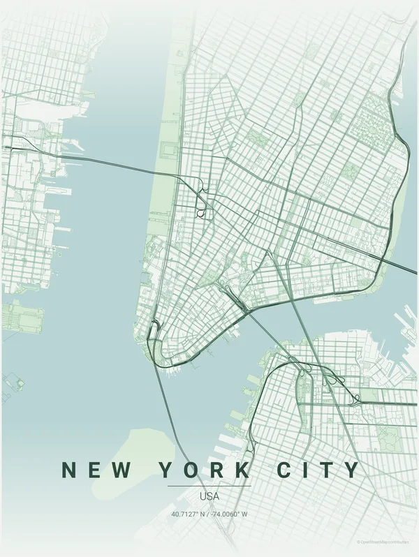 New York City map poster in Thicket colourway
