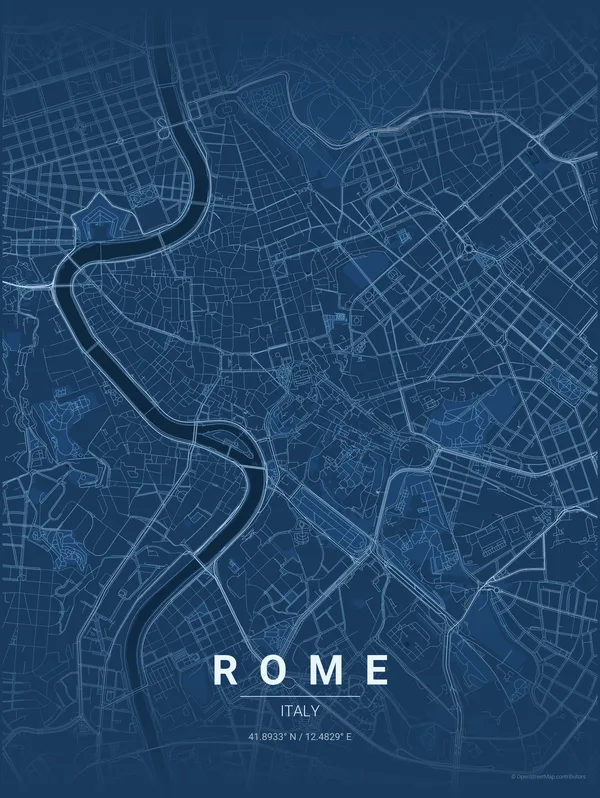 Rome map poster in Blueprint colourway