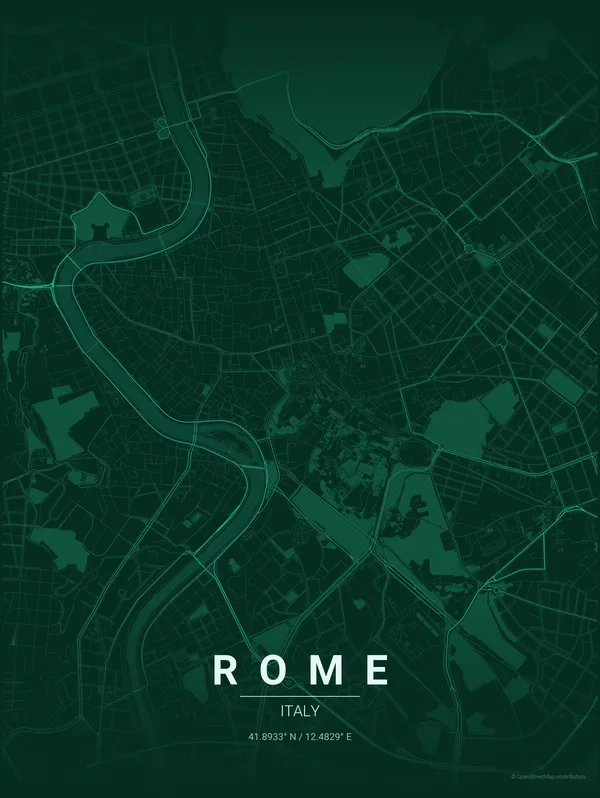 Rome map poster in Emerald colourway