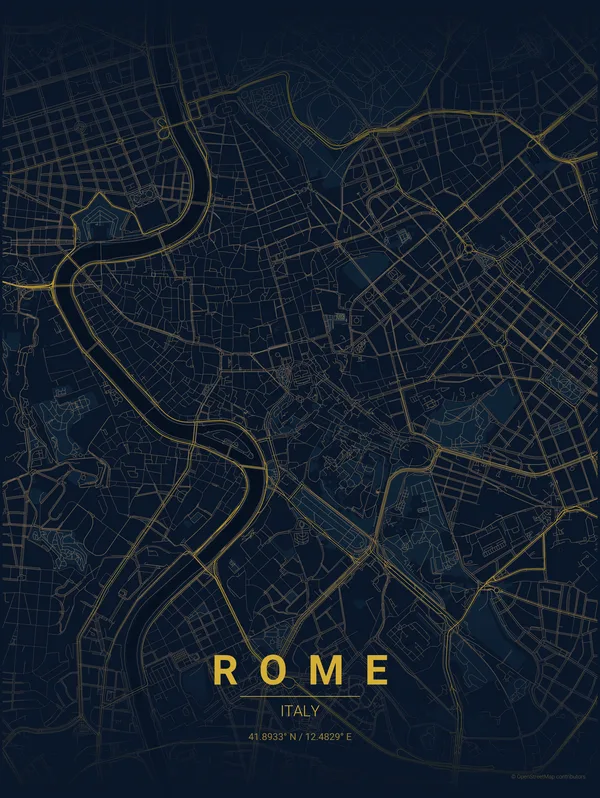 Rome map poster in Night colourway
