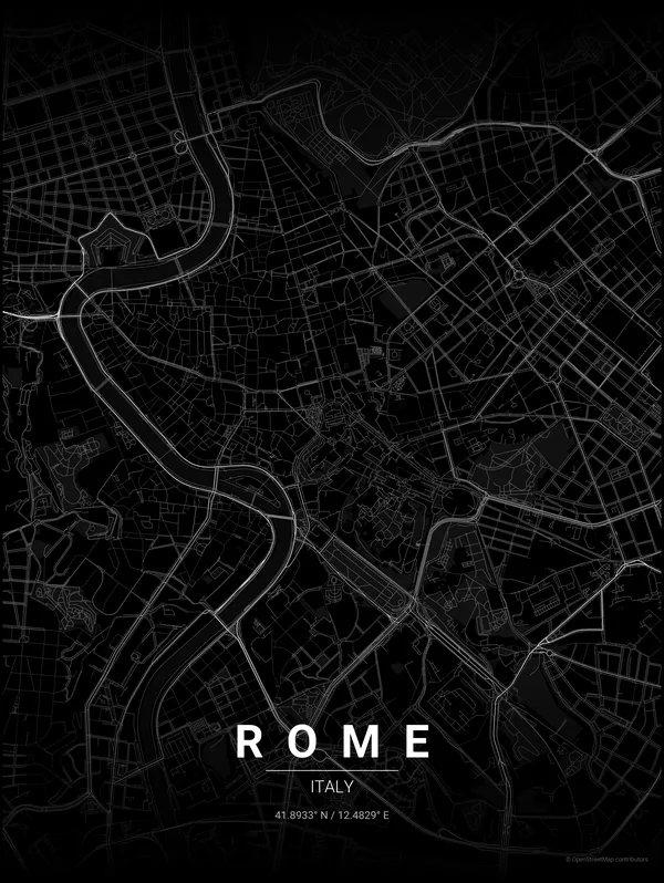 Rome map poster in Noir colourway