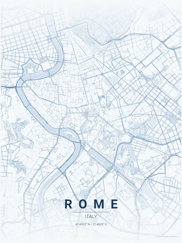Rome map poster in Overcast colourway