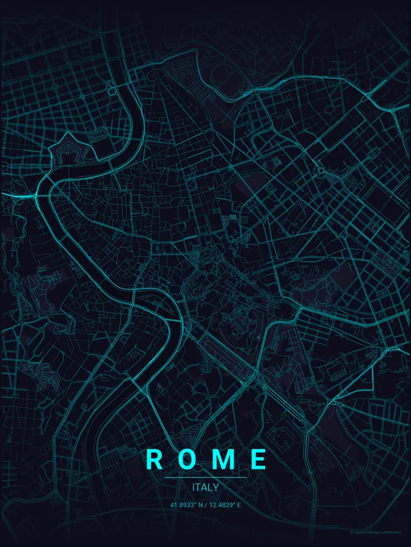 Rome map poster in Strip colourway