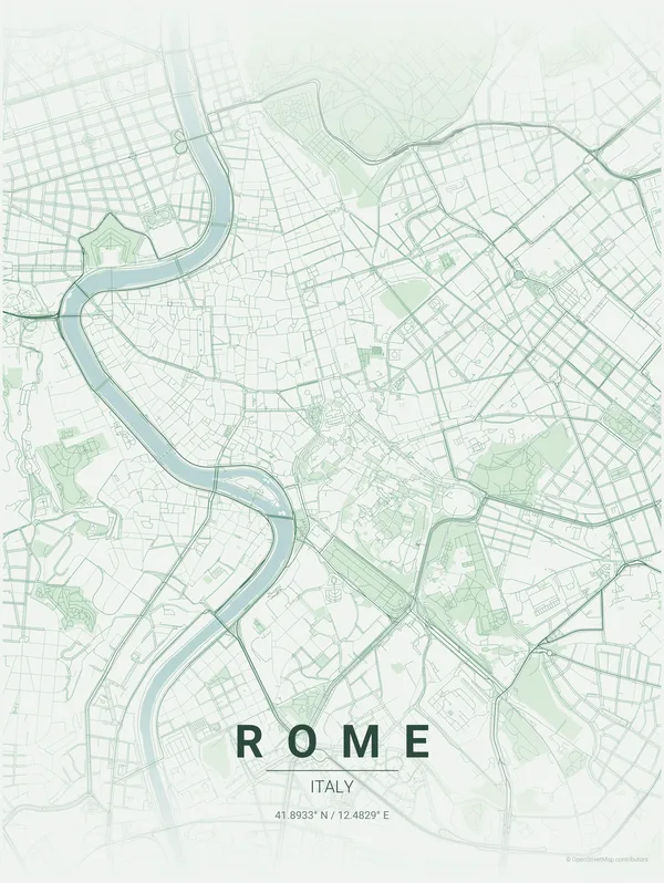 Rome map poster in Thicket colourway