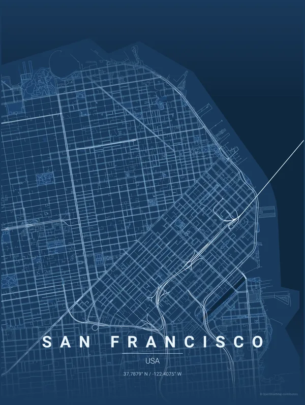 San Francisco map poster in Blueprint colourway