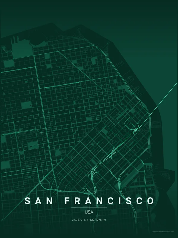 San Francisco map poster in Emerald colourway