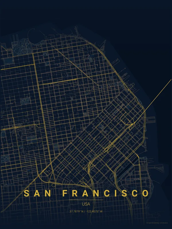 San Francisco map poster in Night colourway