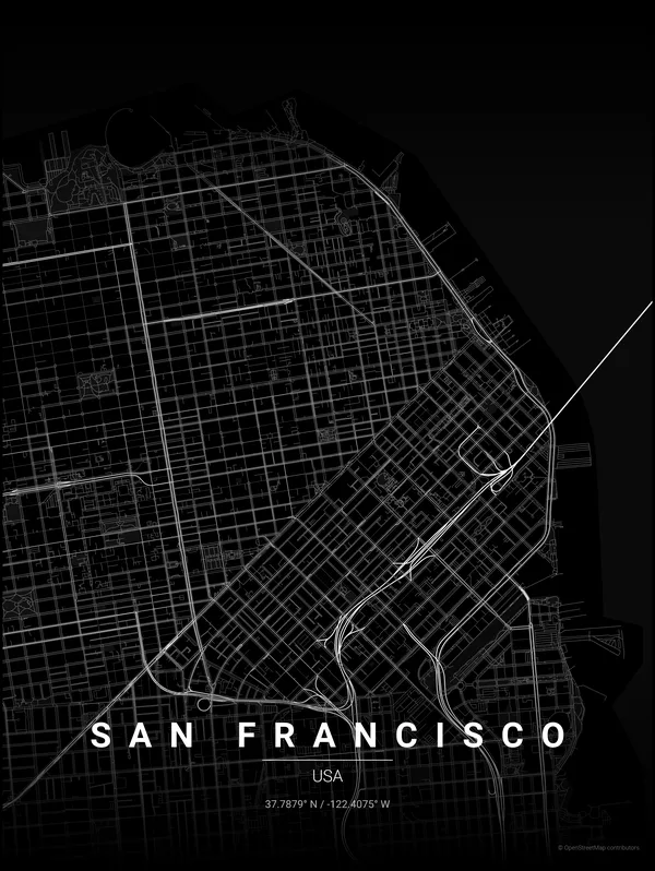 San Francisco map poster in Noir colourway