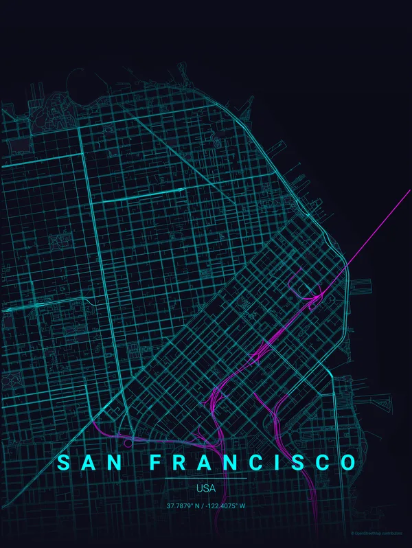 San Francisco map poster in Strip colourway