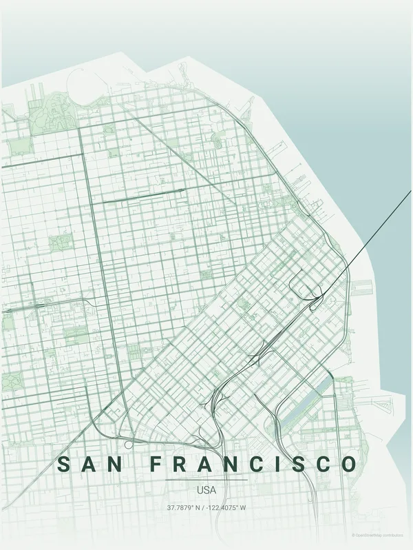 San Francisco map poster in Thicket colourway