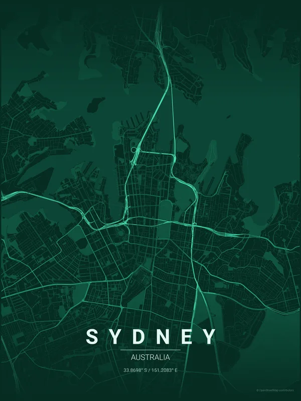 Sydney map poster in Emerald colourway
