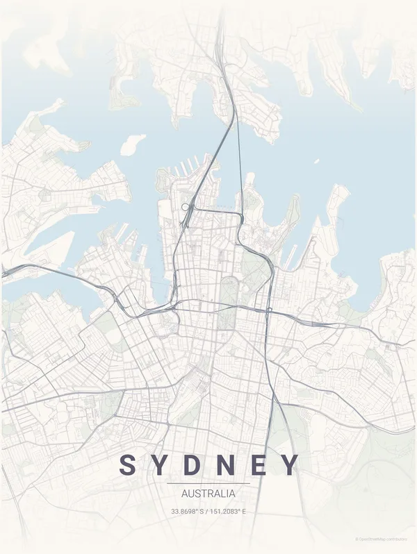 Sydney map poster in Faded colourway