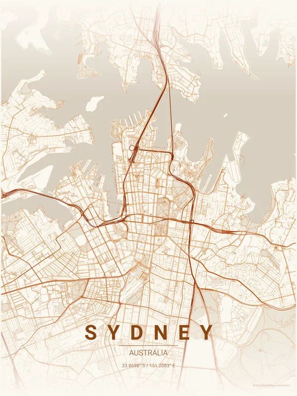 Sydney map poster in Foliage colourway
