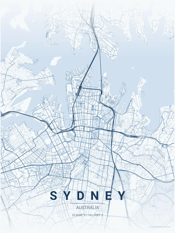 Sydney map poster in Overcast colourway