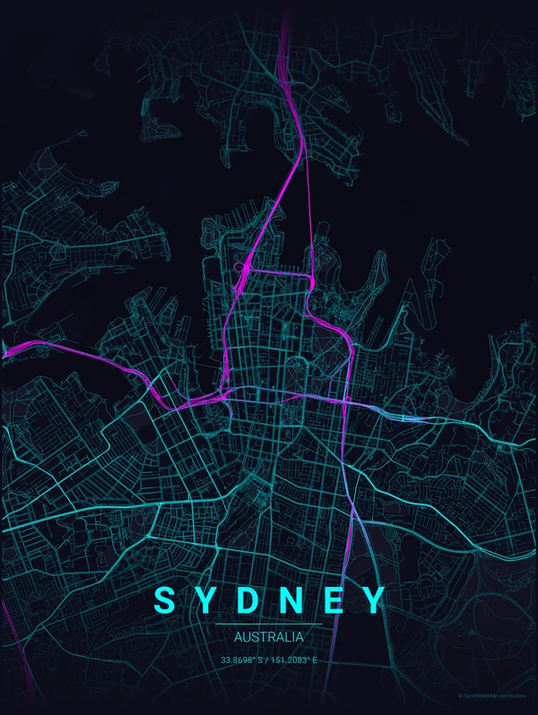 Sydney map poster in Strip colourway