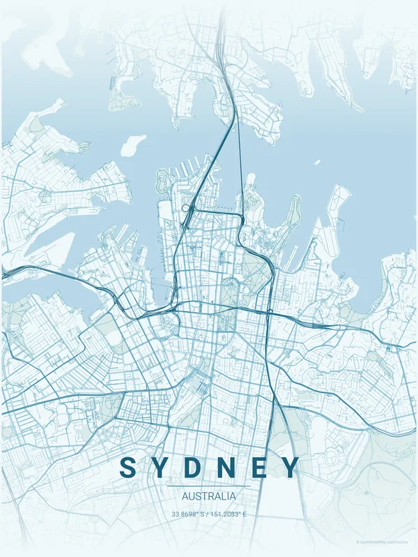 Sydney map poster in Swell colourway