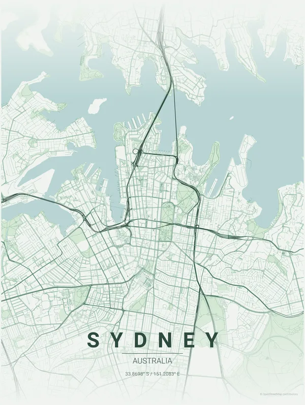 Sydney map poster in Thicket colourway